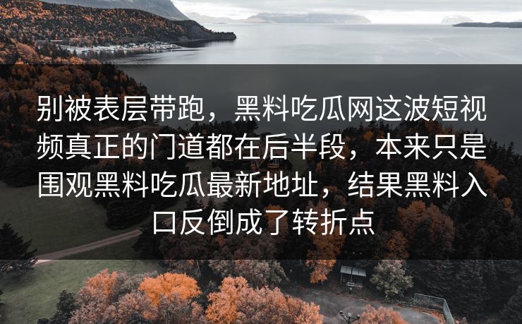 别被表层带跑，黑料吃瓜网这波短视频真正的门道都在后半段，本来只是围观黑料吃瓜最新地址，结果黑料入口反倒成了转折点