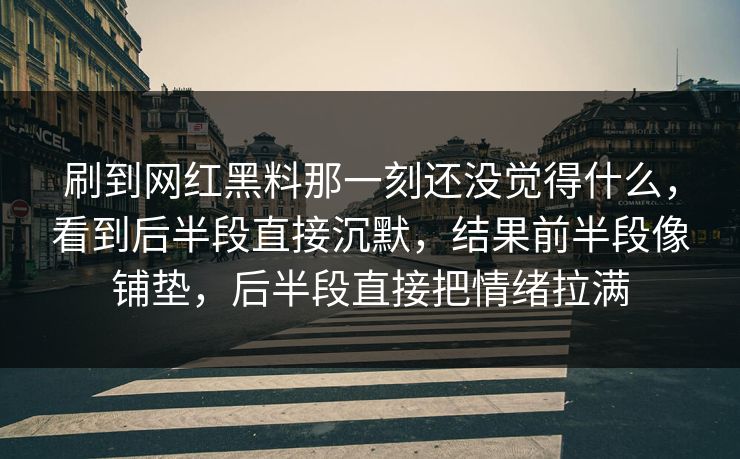 刷到网红黑料那一刻还没觉得什么，看到后半段直接沉默，结果前半段像铺垫，后半段直接把情绪拉满