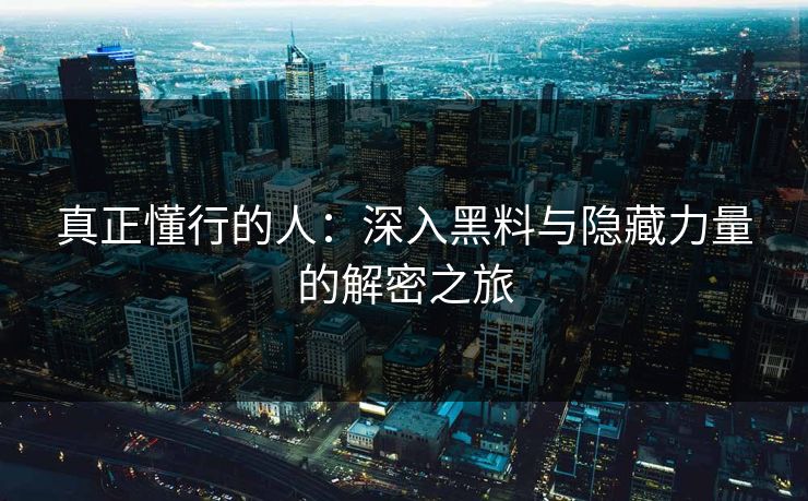 真正懂行的人:深入黑料与隐藏力量的解密之旅