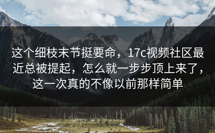 这个细枝末节挺要命，17c视频社区最近总被提起，怎么就一步步顶上来了，这一次真的不像以前那样简单