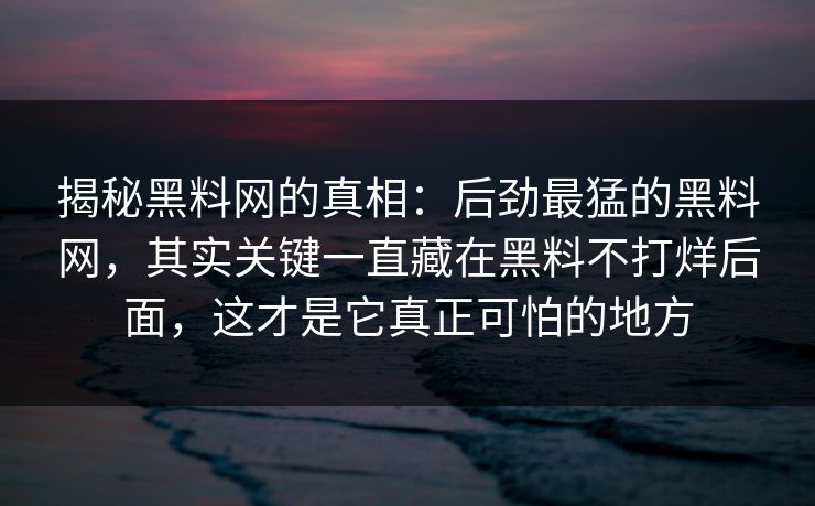 揭秘黑料网的真相：后劲最猛的黑料网，其实关键一直藏在黑料不打烊后面，这才是它真正可怕的地方