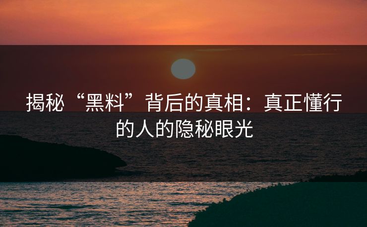 揭秘“黑料”背后的真相：真正懂行的人的隐秘眼光