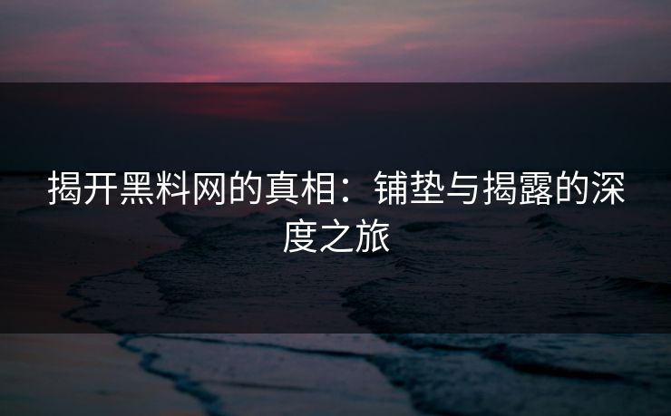 揭开黑料网的真相:铺垫与揭露的深度之旅 揭开黑料网的真相:铺垫与揭露的深度之旅